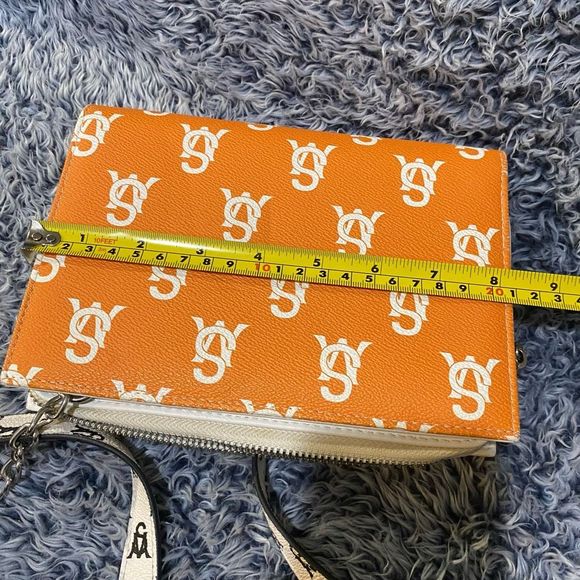 Steve Madden Monogram Pink/ Orange Wallet Chain Crossbody - Picture 11 of 16